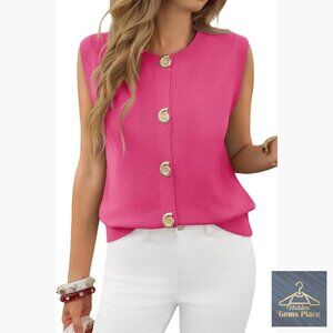 Cropped Sweater Vest Sleeveless Button Up Cardigan Knit Tank Top